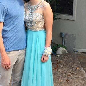 Beautiful teal gem prom dress
